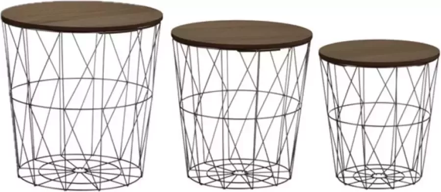 CEPEWA Set van 3x bijzettafels rond metaal hout zwart donker hout 30 35 40 cm Home Deco meubels en tafels