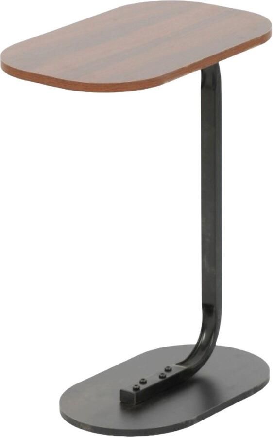 Ceruzo Bijzettafel Bruin Banktafel Metaal met Hout Koffietafel C Shape 45x28x60 cm