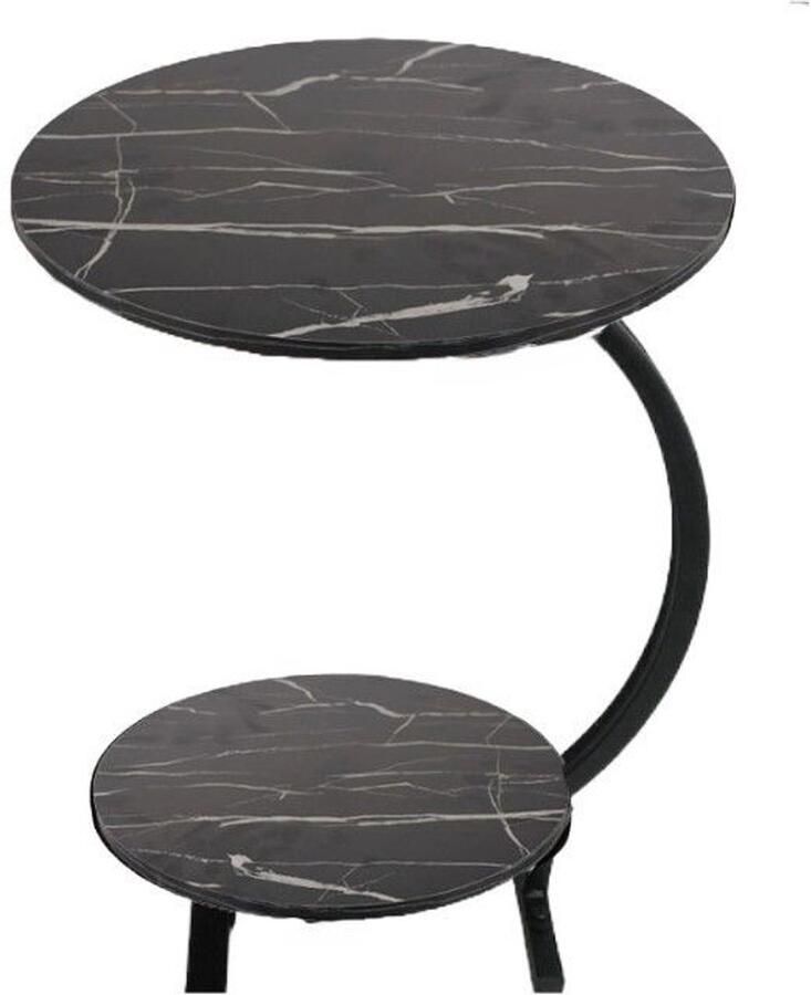 Ceruzo Bijzettafel Dubbel Tafelblad Rond 30 en 40 cm -Koffietafel -Banktafel Zwart gemarmerd blad