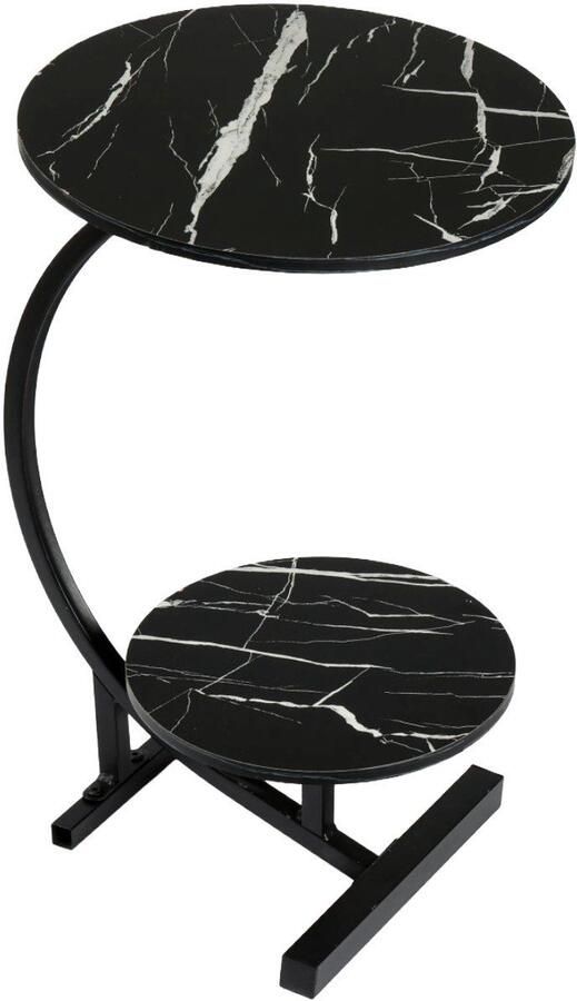 Ceruzo Bijzettafel – Rond Dubbel Tafelblad – Zwart Gemarmerd – H63 cm – Koffietafel -Banktafel