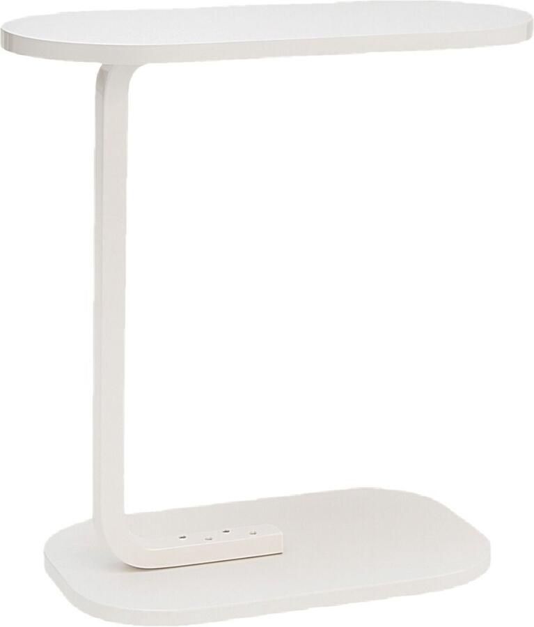 Ceruzo Bijzettafel – Wit Banktafel – Metaal met Hout – Koffietafel – C Shape – Compact– 45x28x60cm