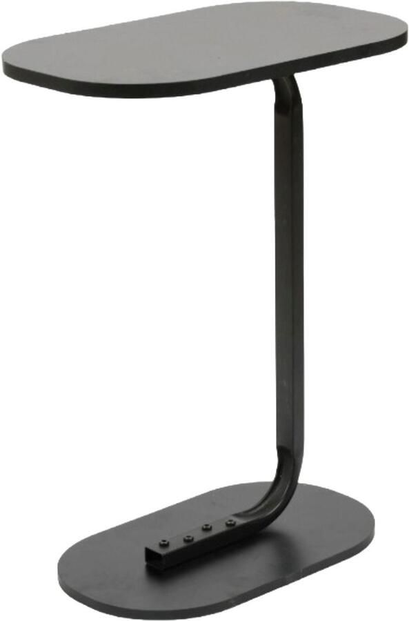 Ceruzo Bijzettafel – Zwart Banktafel – Metaal met Hout – Koffietafel – C Shape – Compact– 45x28x60cm