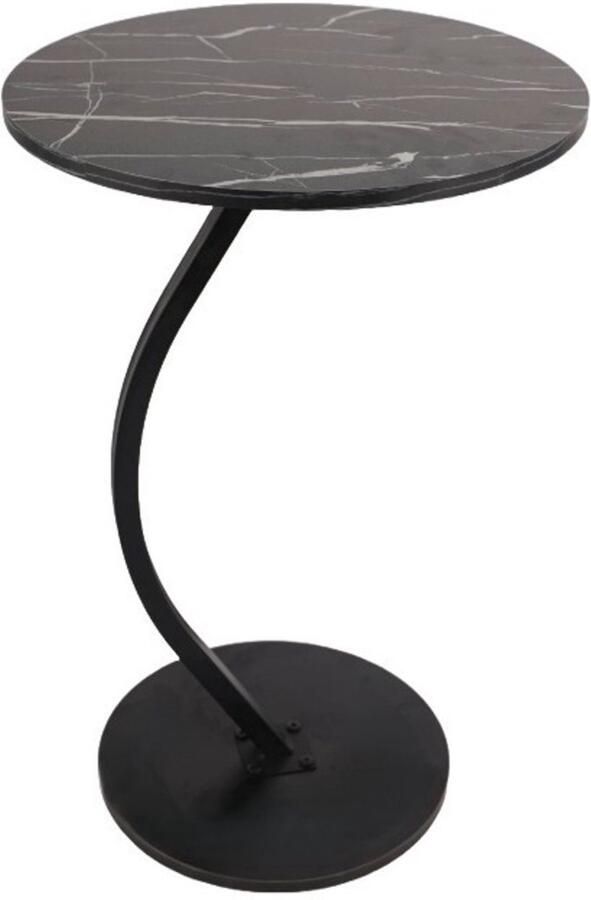 Ceruzo Bijzettafel –Zwart Gemarmerd Blad – Rond 40 cm- C Shape –H60 cm
