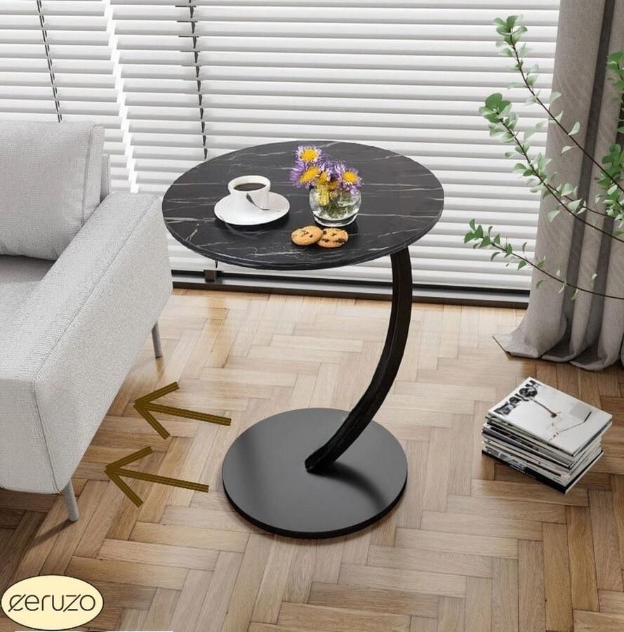 Ceruzo Bijzettafel Zwart gemarmerd blad Rond 40 cm Hoog 60 cm -Banktafel- C Shape - Foto 2