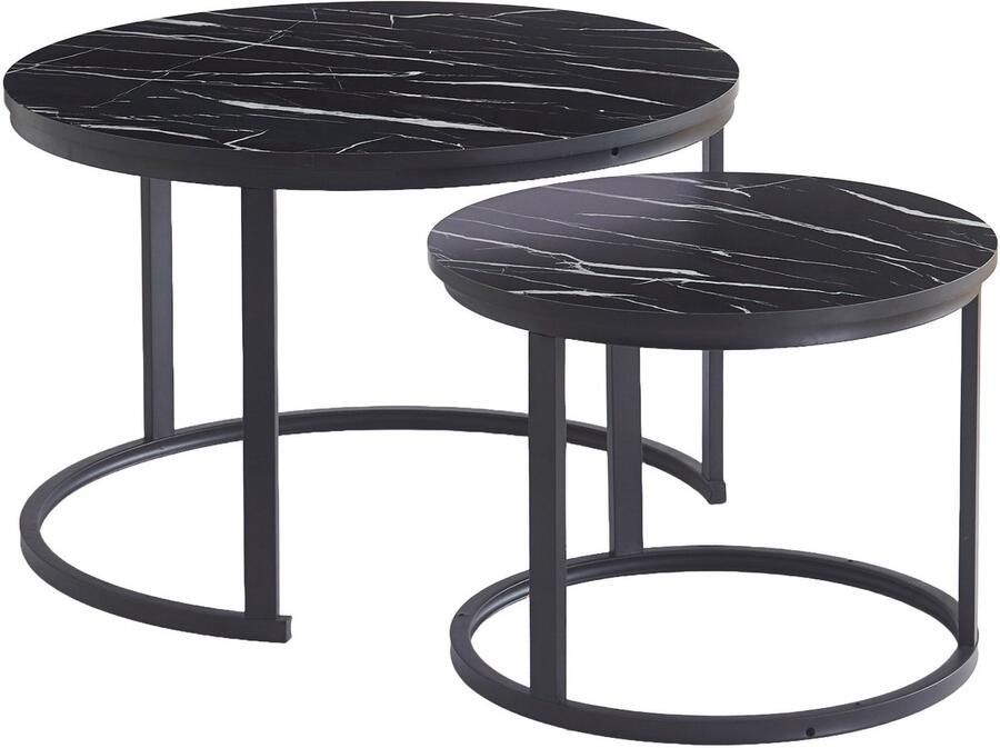 Ceruzo Bijzettafels Ohio – Set van 2 – Zwart Wit Gemarmerd– Industrieel – Metaal MDF