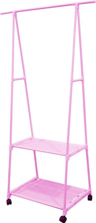 Ceruzo Kledingrek met Non Woven Planken Metaal Verrijdbaar Roze 2 Zwenkwielen 85x42x160 cm- Pink