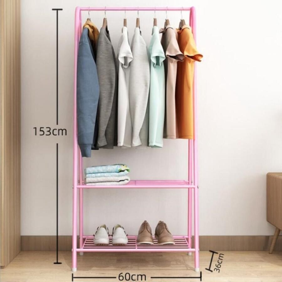 Ceruzo Kledingrek met Schoenenrek Metaal Roze- 152 cm hoog 60 cm breed Kinderkamer Garderobe Opbergrek-Pink
