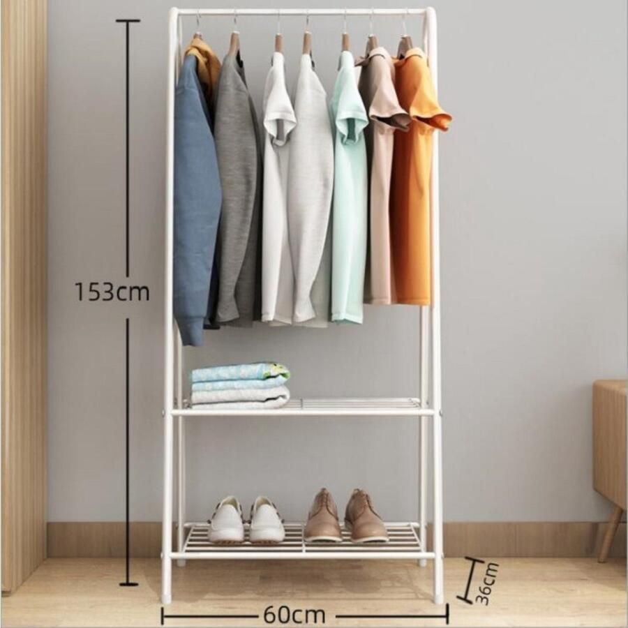 Ceruzo Kledingrek met Schoenenrek Metaal Wit 152 cm hoog 60 cm breed- Garderobe Opbergrek