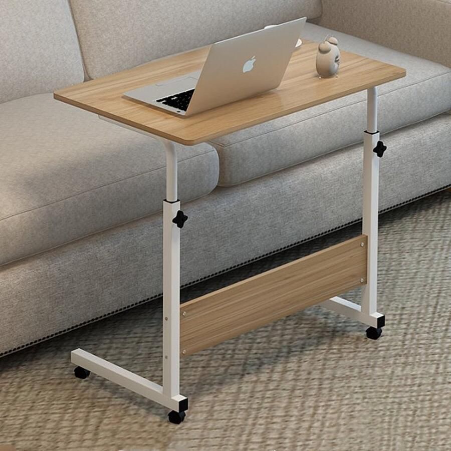 Ceruzo Laptoptafel Verrijdbaar Bedtafel Verstelbaar in Hoogte 80cm-Thuiskantoor -60x40cm-Houtlook