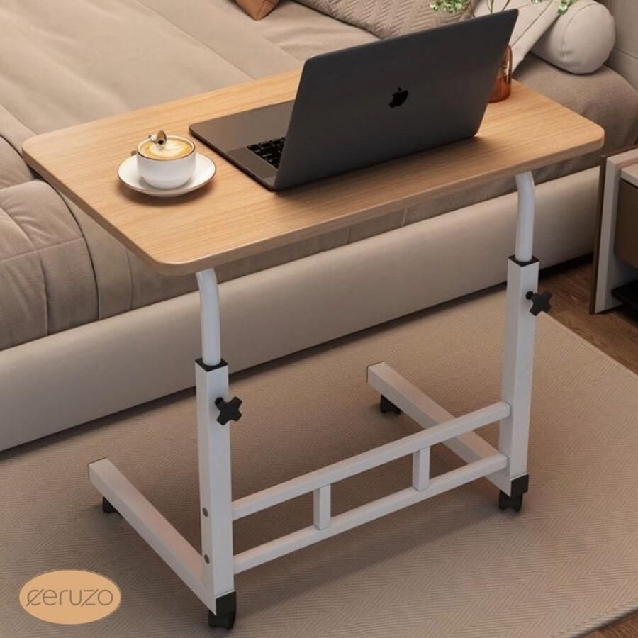Ceruzo Laptoptafel – Verstelbare Verrijdbare Bedtafel – 80x40 cm – Mobiele Bijzettafel – Houtlook - Foto 2