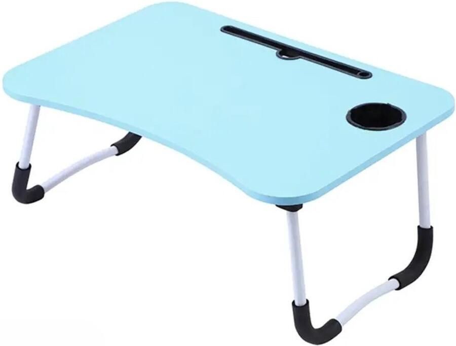 Ceruzo Opklapbare Laptoptafel – Bedtafel 60x40 cm – Blauw–Tablethouder- Bekerhouder-Uitschuiflade
