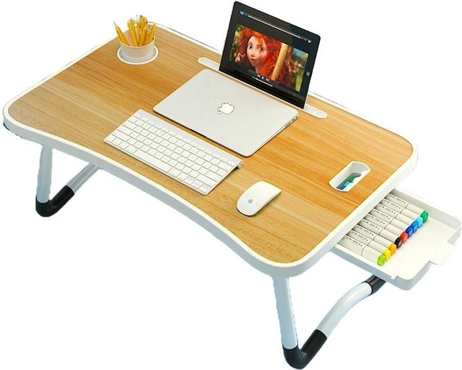 Ceruzo Opklapbare Laptoptafel Bedtafel 60x40 cm Houtlook- Ontbijt op bed- Bank tafeltje
