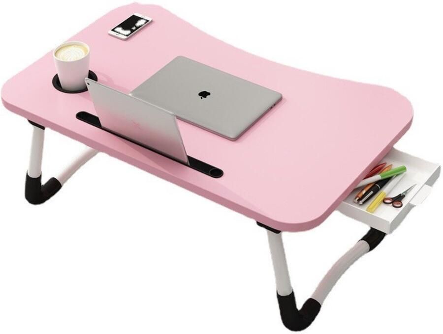 Ceruzo Opklapbare Laptoptafel – Bedtafel 60x40 cm – Roze –Tablethouder- Bekerhouder