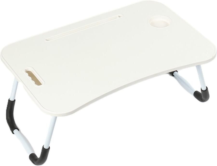Ceruzo Opklapbare Laptoptafel – Bedtafel 60x40 cm – Wit–Tablethouder- Bekerhouder-Uitschuiflade