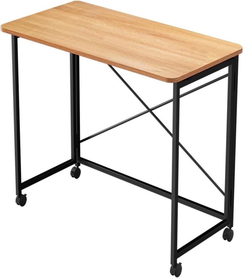 Ceruzo Wandtafel 80x40x75 cm Laptoptafel Inklapbaar Tafelblad Zwart Metaal Bruin Zwart MDF Met Wieltjes