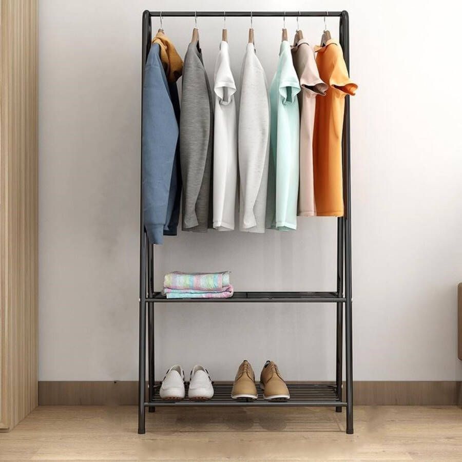 Ceruzo Kledingrek met Schoenenrek metaal zwart 152 cm hoog 60 cm breed