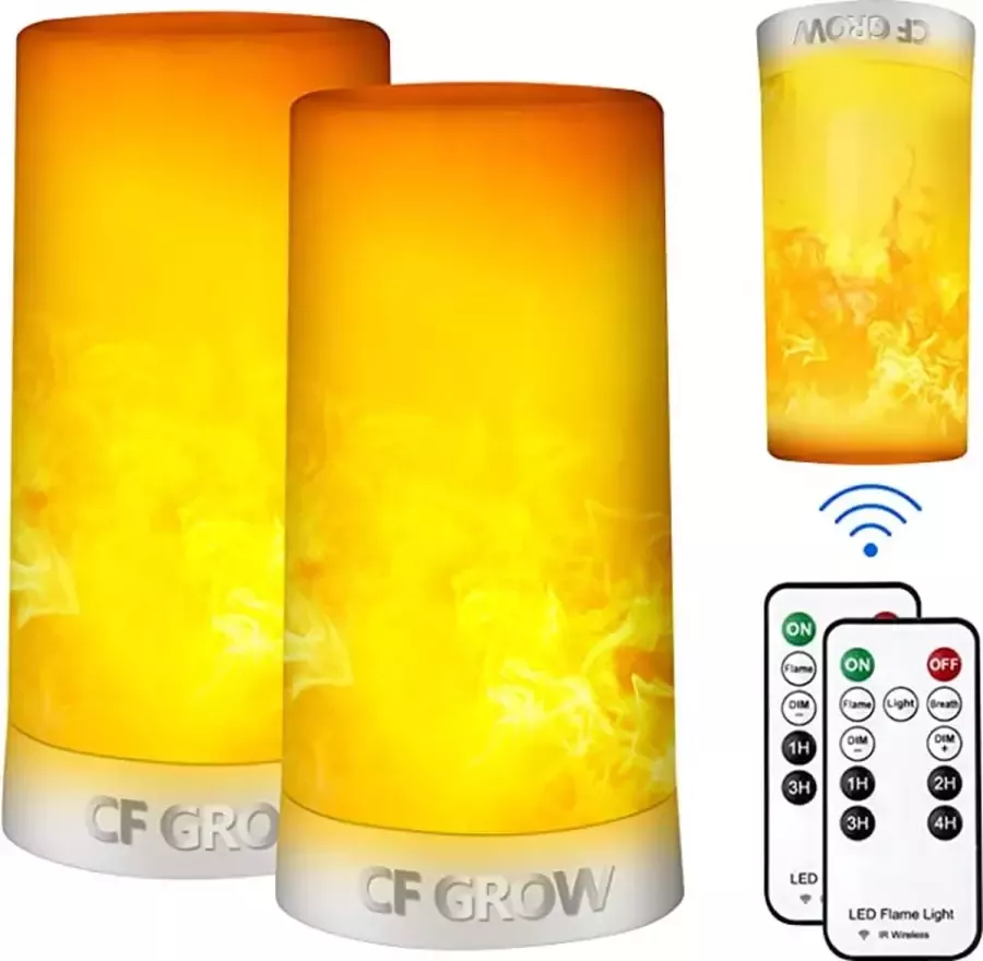 CF Grow 2-Pack Led Flame Lamp Sierlamp 2 Stuks Oplaadbaar Oranje Sfeerlicht Met Afstandsbediening Dimbaar & In Te Stellen