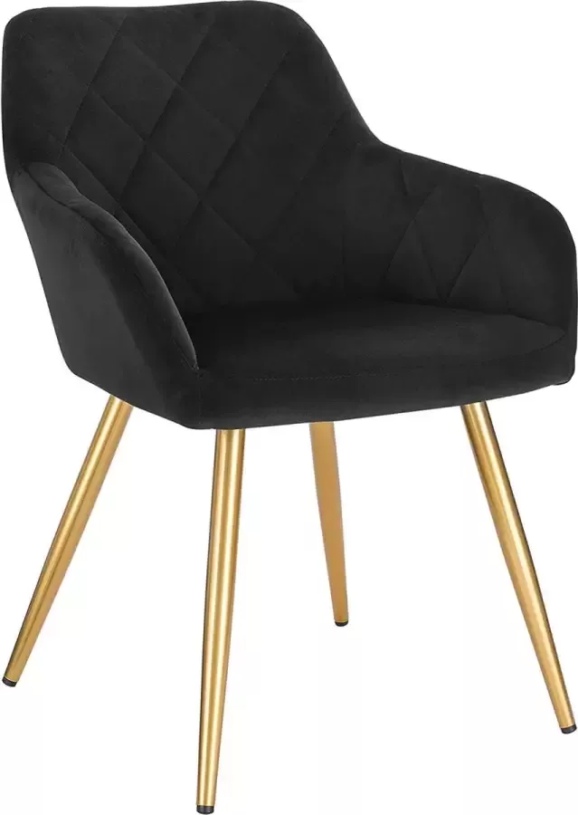 CGPN 1 X Eetkamerstoel Fauteuil met Metalen Poten en Fluwelen Zitting Keukenstoel Lounge Stoel Zwart 0626BY-1