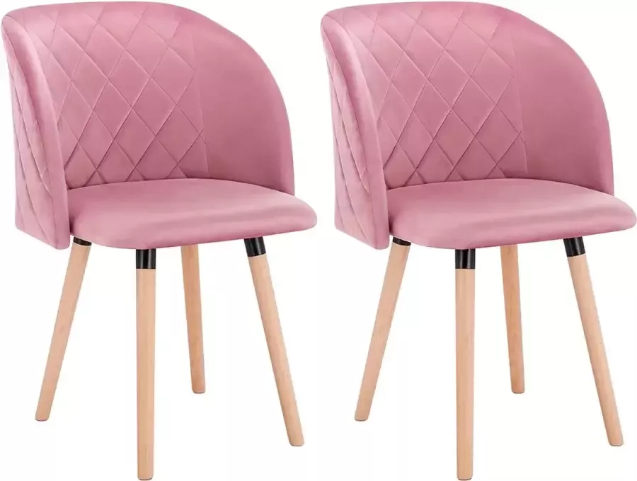 CGPN 2 eetkamerstoelen keukenstoel woonkamerstoel gestoffeerde stoel retro design fluwelen gestoffeerde zitting massief hout roze