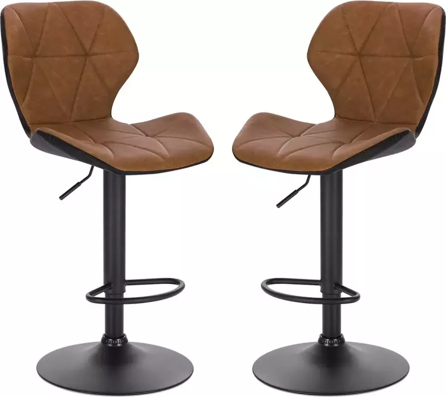 CGPN 2 x barkruk barstoel bistro kruk retro in hoogte verstelbaar en drenbar met kunstleren rug staal Anthratiz