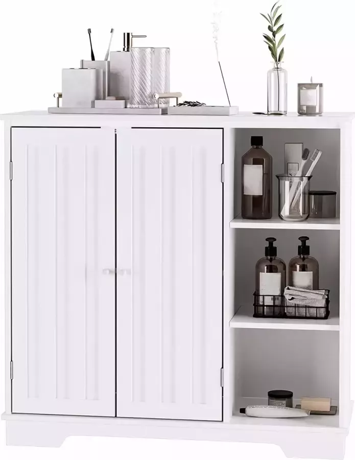 CGPN Badkamer Floor Kasten Opslag Eenheden met 3 Planken en Dubbele Deuren Hal Opslag Kast Houten Dressoir 80×30×77cm