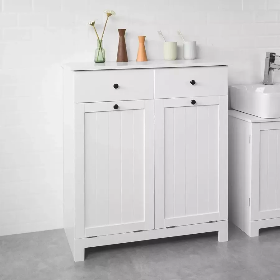 CGPN Badkamerkast Opbergkist met 2 Lades en 2 Wasmanden Waskast Laundry Hamper Wit (Breedte 78cm)