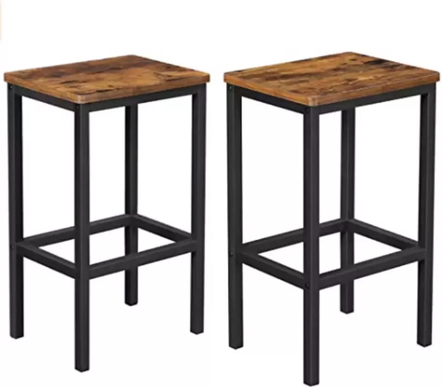 CGPN barkruk set van 2 barstoelen keukenstoelen in industrieel ontwerp met voetsteun 40 x 30 x 65 cm voor keuken woonkamer feestkelder vintage bruin-zwart LBC65X
