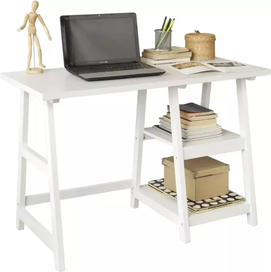 CGPN Bureau met 2 planken computertafel bureau kinderbureau tafel wit BHT ca.: 112 x 76 x 48 cm De SoBuy Store openen