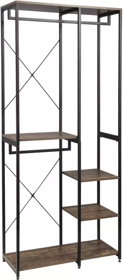 CGPN Kapstok met opbergvak in spaanplaat hout en metaal Hoge kledingrek met 2 roeden 90x40x213cm Zwart+vintage 0156XJYJ