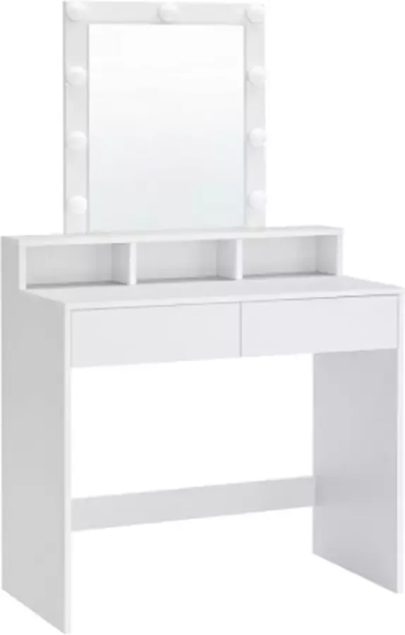 CGPN kaptafel make up tafel met spiegel en gloeilampen cosmetische tafel met 2 lades en 3 open vakken 80 x 40 x 145 cm wit RDT114W01