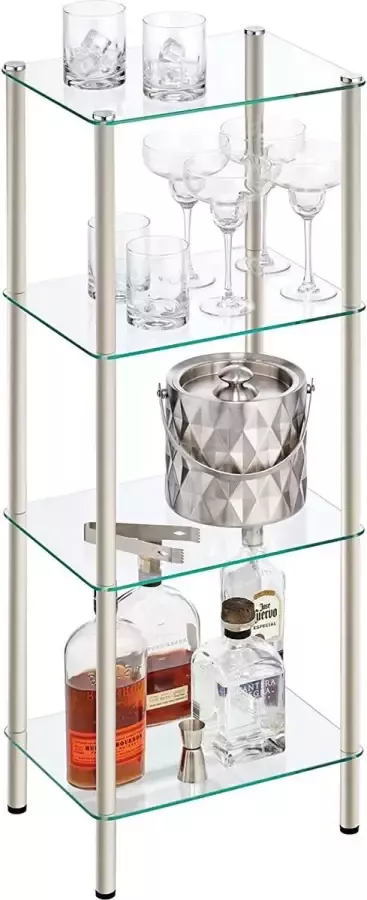 CGPN kast met 4 glazen planken – badkamermeubel van metaal en glas – vitrinekast voor de woonkamer of kantoor – mat zilver transparant
