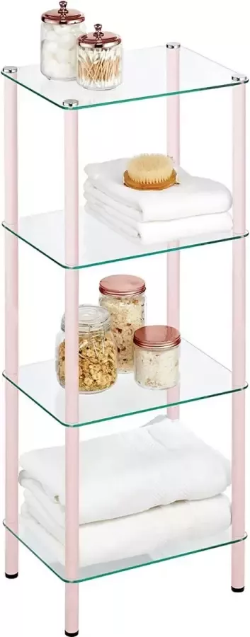 CGPN kast met 4 planken – badkamermeubel van metaal en glas – vitrinekast voor de woonkamer of kantoor – transparant roze