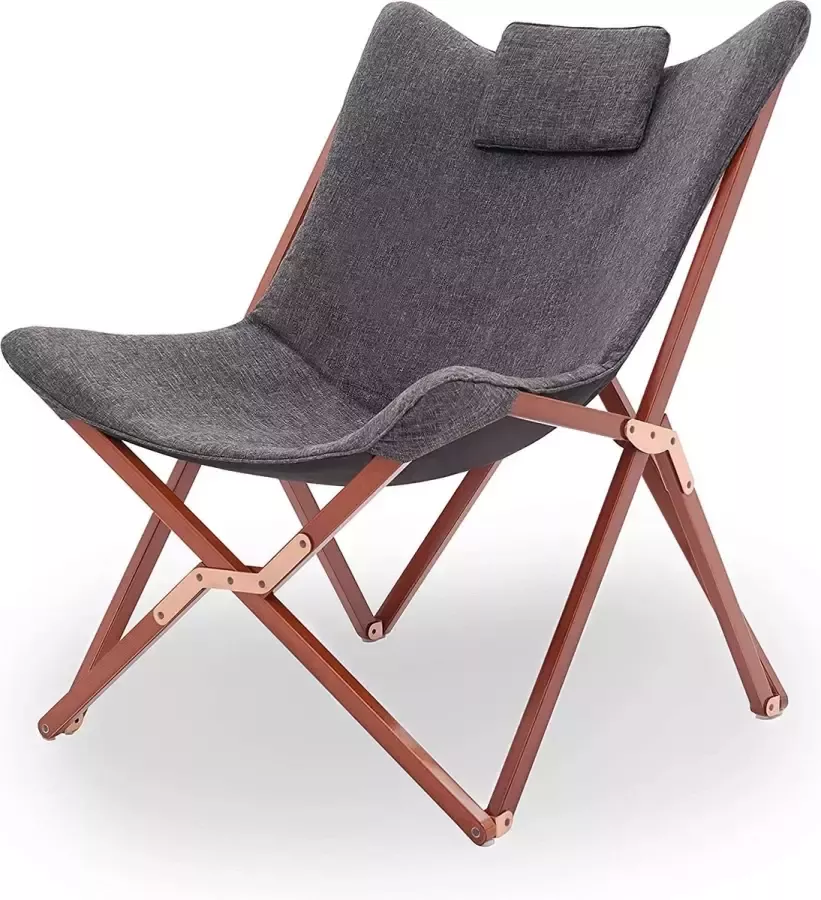 CGPN klapstoel campingstoel fauteuil modern design retro stoelen ligstoel opvouwbare tuinstoel hoge rugleuning tv-relaxstoel met houten frame stof voor balkon (donkergrijs)