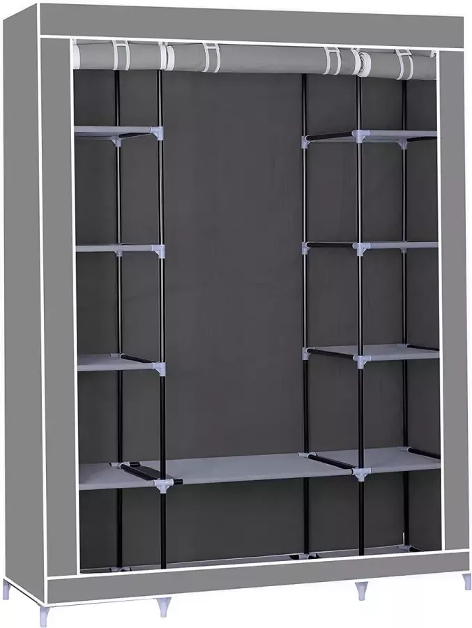 CGPN Kledingkast Flex 175x150 cm grijs vouwkast met kledingstang stoffen kast kledingrek roestvrije en stabiele stalen constructie opslag voor kleding schoenen tassen