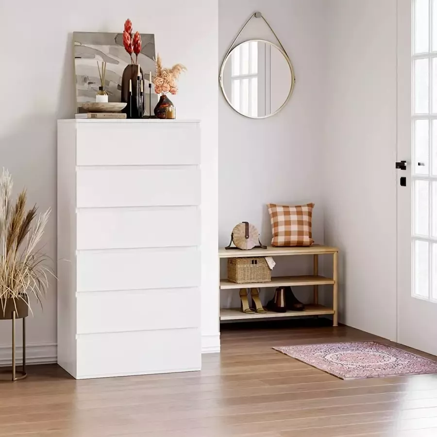 CGPN Ladekast met 6 laden highboard witte ladekast dressoir zijkast voor hal woonkamer slaapkamer 60 x 40 x 118 cm gemaakt van hout