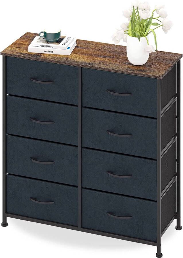 CGPN Ladekast met 8 stoffen lades Brede opbergkast Dressoirs Opslag Vintage kast Eenheid Dressoir organisator voor slaapkamer woonkamer keuken hal kantoor zwart + grijs staal + hout