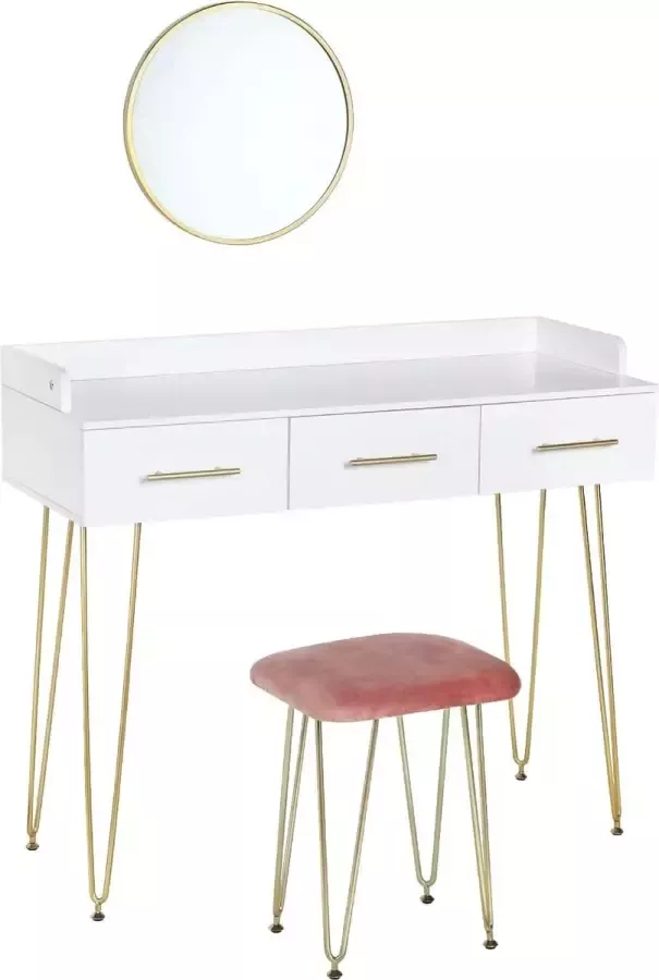 CGPN Make-uptafel met spiegel zitkruk kaptafel met lades groot tafelblad 100 x 40 cm moderne slaapkamer make-uptafel wit