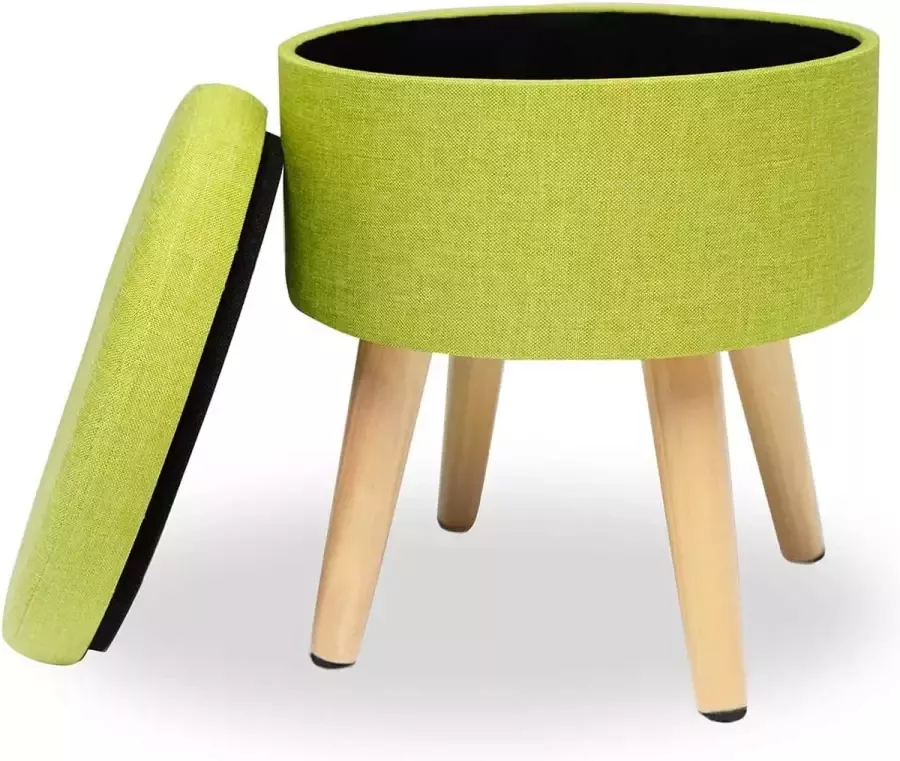 CGPN Multifunctionele voetenbank met afneembare hoes opslag poef voetensteun gestoffeerde ronde poef stoel linnen houten poten groen