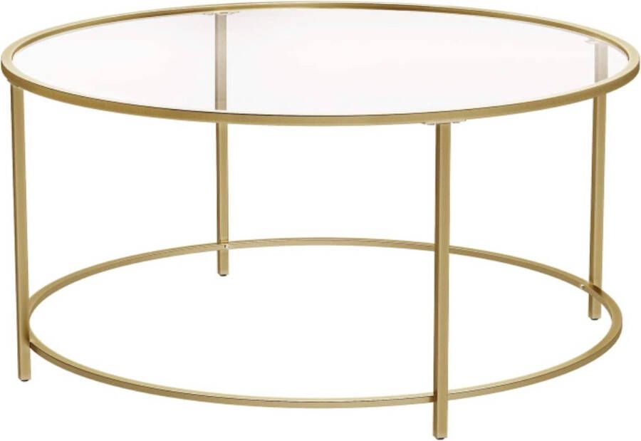 CGPN Salontafel bijzettafel rond koffietafel 84 x 84 x 45 5 cm glazen tafel met metalen frame gehard glas nachtkastje sofatafel voor balkon goud LGT21G