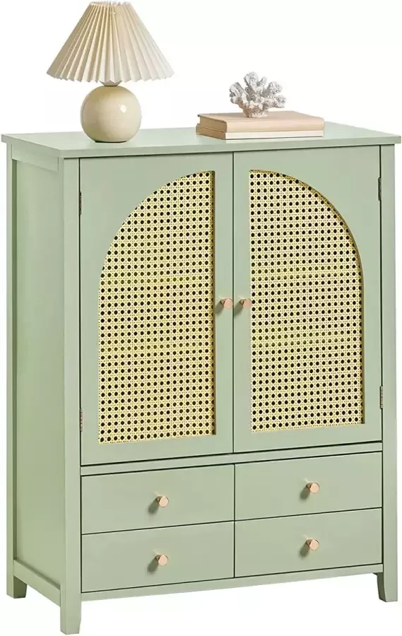 CGPN schoenenkast keukenkast dressoir met roosterlook deuren kast buffet opbergkast commode groen BHT ca.: 70x90x34cm