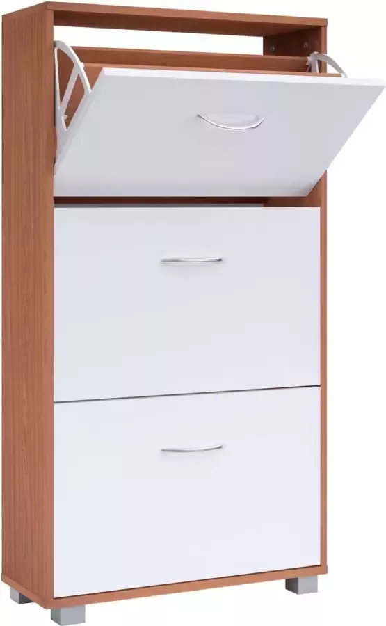 CGPN Schoenenkast schoenenrek schoenenlade wit beuken 3 kleppen 115 x 60 x 24 cm hout smal schoenenrek gang