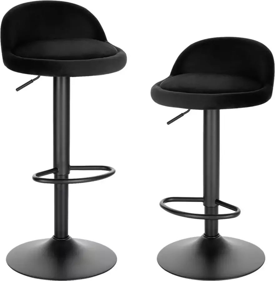 CGPN set van 2 360 graden draaistoel barstoel met rugleuning voetensteun 120 kg belastbaar in hoogte verstelbaar (61-82 cm) fluweel metaal zwart