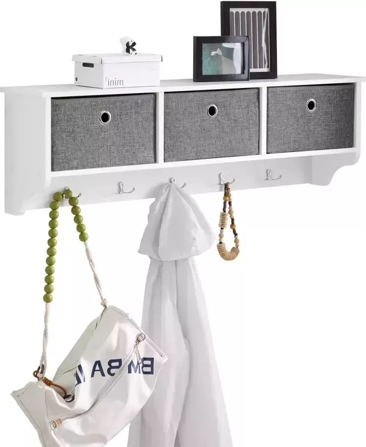 CGPN wandgarderobe overloopgarderobe kledinghaken hangrek met 3 manden en 5 haken garderobe wit BHT ca.: 100x30x20cm