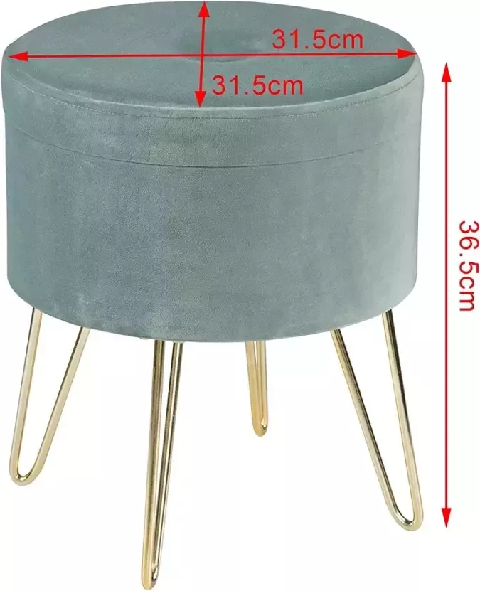 CGPN Zitkruk fluweel met opbergruimte ca. 9 liter zitkist opbergdoos kinderkruk met afneembaar deksel gouden poten 31 5 x 36 5 cm donkergrijs