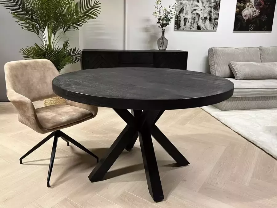 Chair up meubels Ronde eettafel Bali 150cm 5cm dik blad volledig zwart spin poot- hoge kwaliteit materialen
