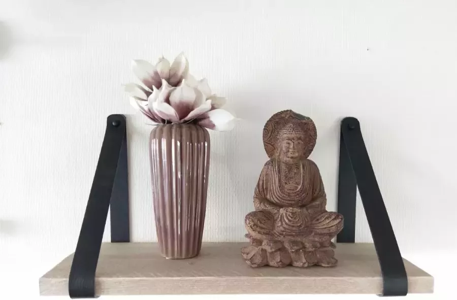 Charliez woondecoratie Wandplank 60cm met leren plankdragers