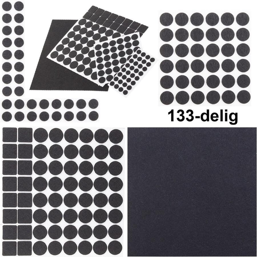 Cheaperito 133 Stuk Zelfklevende Antislip Meubelpads I Viltjes Vloerbeschermers I Stoelpoot Beschermers Rond en Vierkant I Zwart