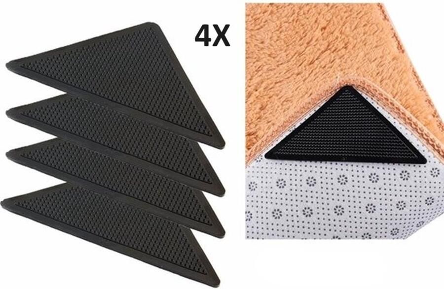 Cheaperito 4x Anti-Slip Tapijt Stickers I Vloerkleed Kleefband I Zelfklevende Tapijt Tape I Vloerkleed Stickers I Zwart