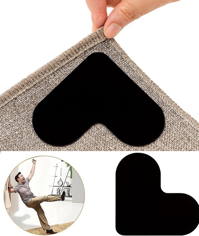 Cheaperito Set van 4 Anti-Slip Hartvormige Tapijt Stickers I Vloerkleed Kleefband I Zelfklevende Tapijt Tape I Herbruikbaar I Vloerkleed Stickers