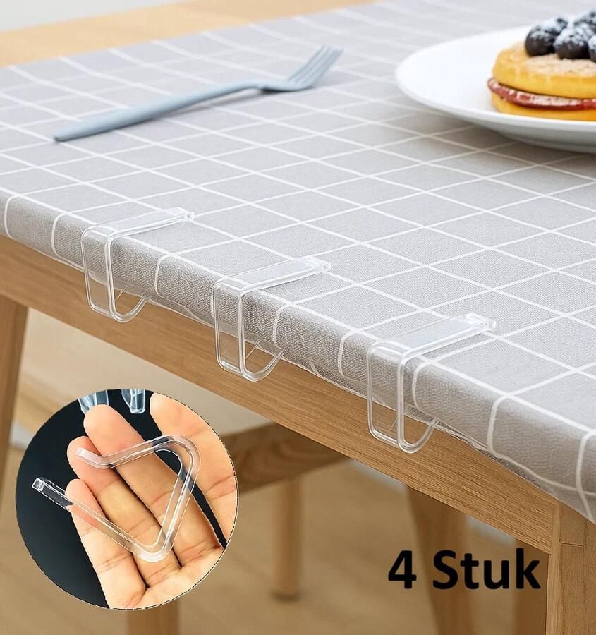 Cheaperito Tafelkleed Klemmen I Tafelkleed Clips I Tafelkleed Vastzetten I Voor Tafeldikte 2 3 5 CM I Transparant I 4 Stuks